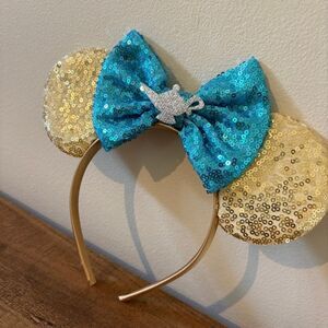 Mouse Ears Adult Headband Gold Blue Sequin Jasmine Genie Lamp - no tag